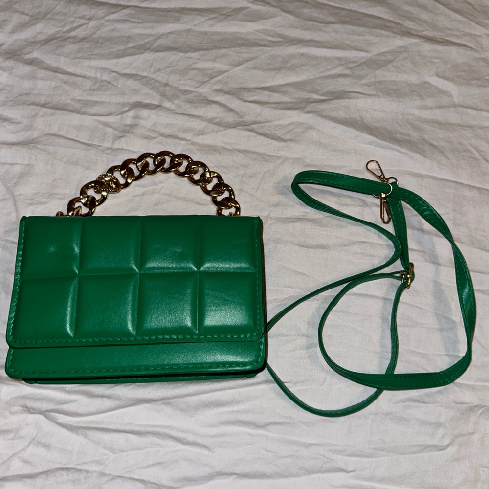 Green Square Carved Shoulder Handbag